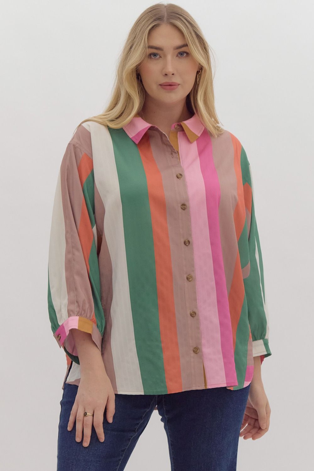 Multi Colored Striped Long Sleeve Button Up Top Knot Gifts Boutique