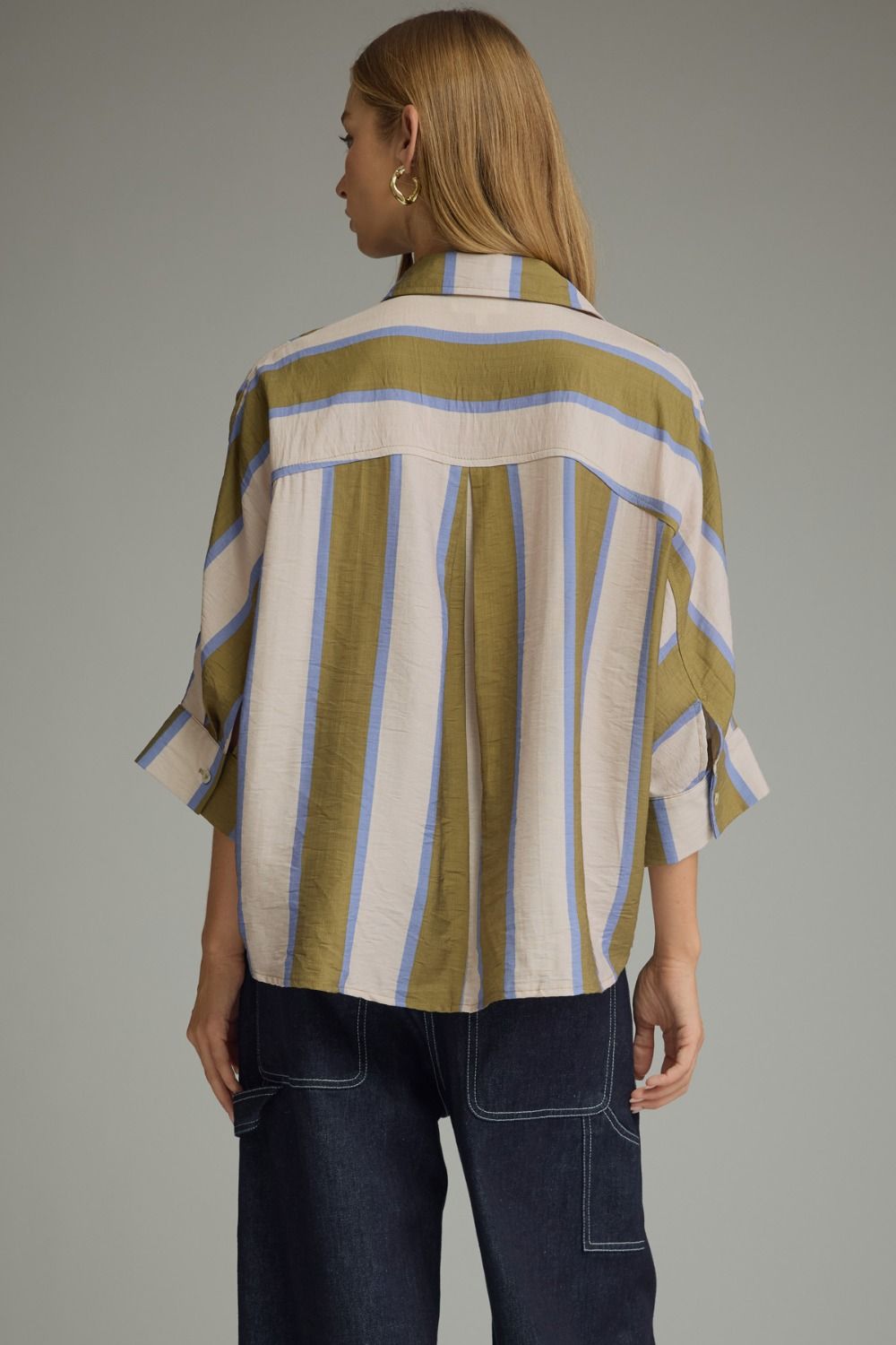 Olive Striped Button Down Top