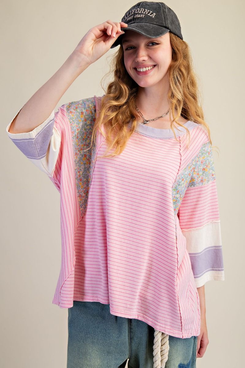 Stripe and Floral Patchwork Top
