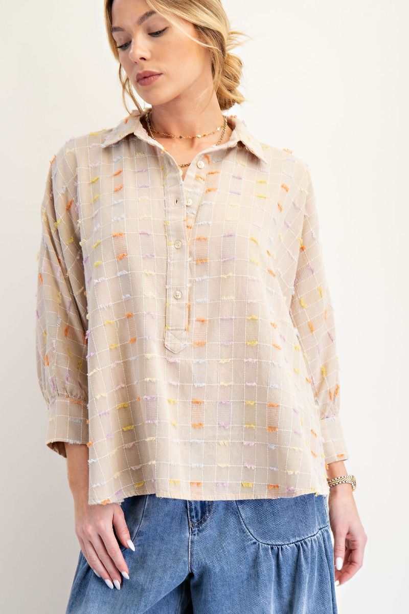 Multi Textured Button Down Top