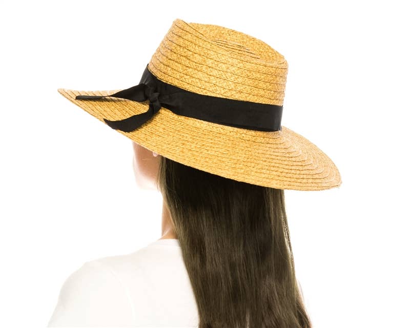 Straw Panama Hat - Black Ribbon Bow