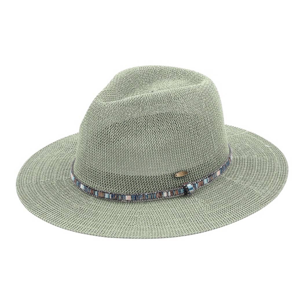 Multi-Colored Thread with Beaded Panama Hat: CLAY / ONE SIZE