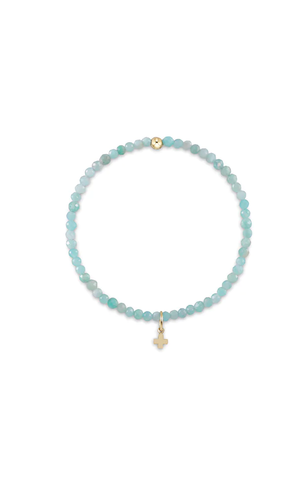 Gemstone 3mm Bead Bracelet Amazonite with Signature Cross
