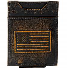 Burnished Antique Front Pocket Money Clip Wallet - USA Flag