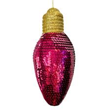 Snazzy Sequin Light Bulb Ornament 7" Pink