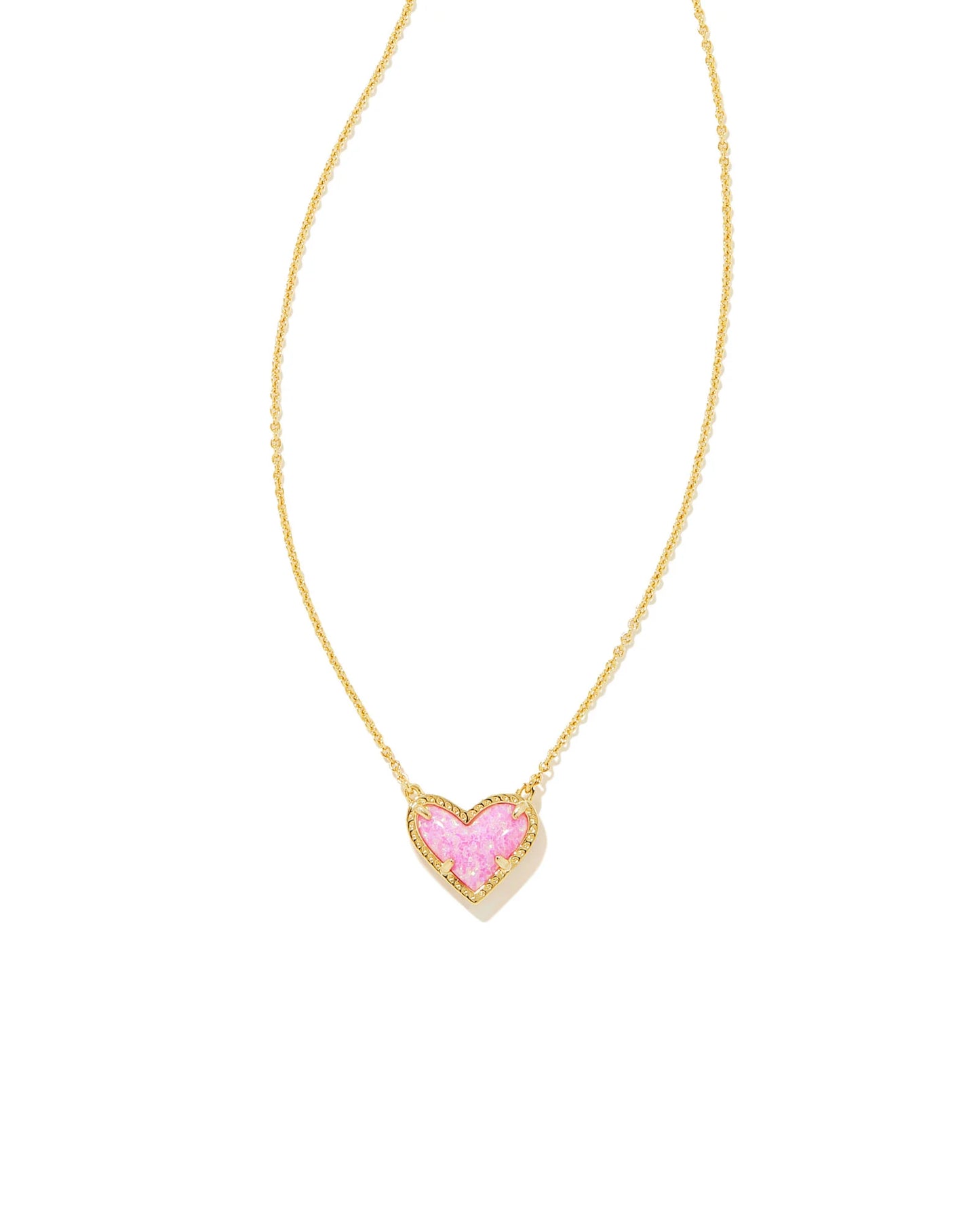 ARI HEART SHRT PNDNT NCK GOLD BUBBLEGUM PINK OPAL