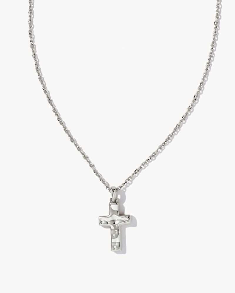 CROSS PENDANT NECKLACE RHODIUM METAL