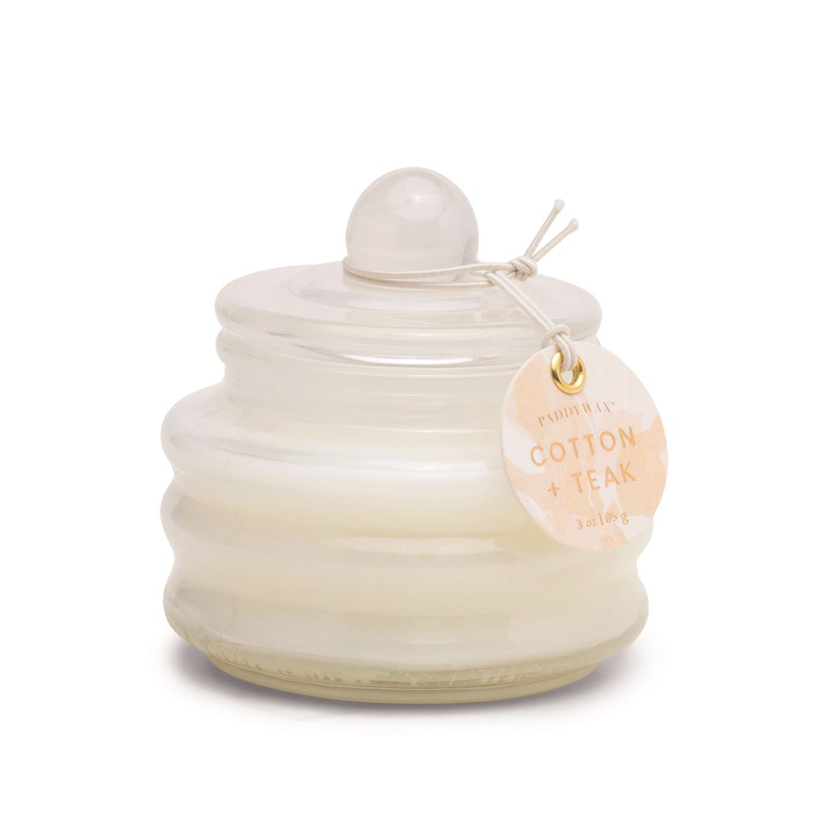 Beam 3oz Candle Ivory Small Glass Vessel in Cotton & Teak