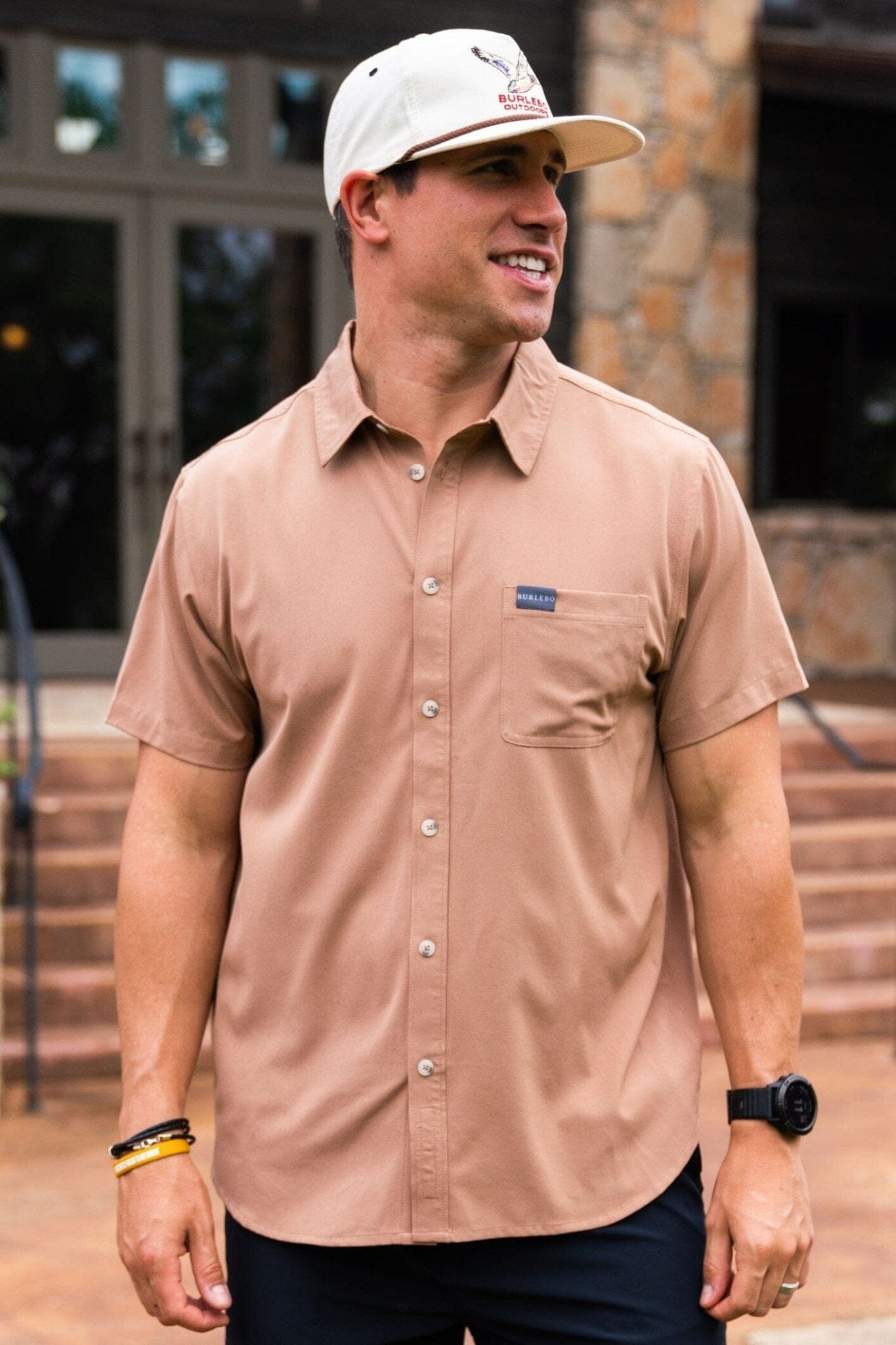 Performance Button Up in Desert Tan