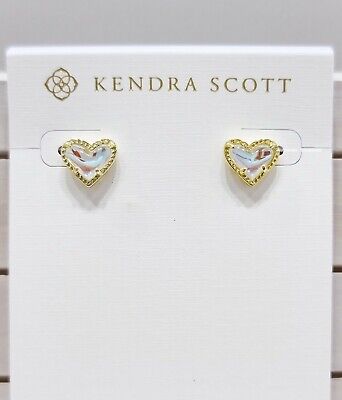 ARI HEART STUD EAR GOLD DICHROIC GLASS
