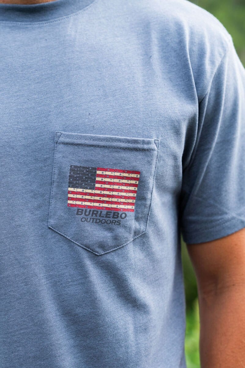 Shotgun Shell Flag Short Sleeve - Heather Blue Jean