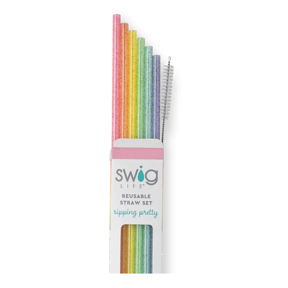 Reusable Straw Set Glitter Rainbow
