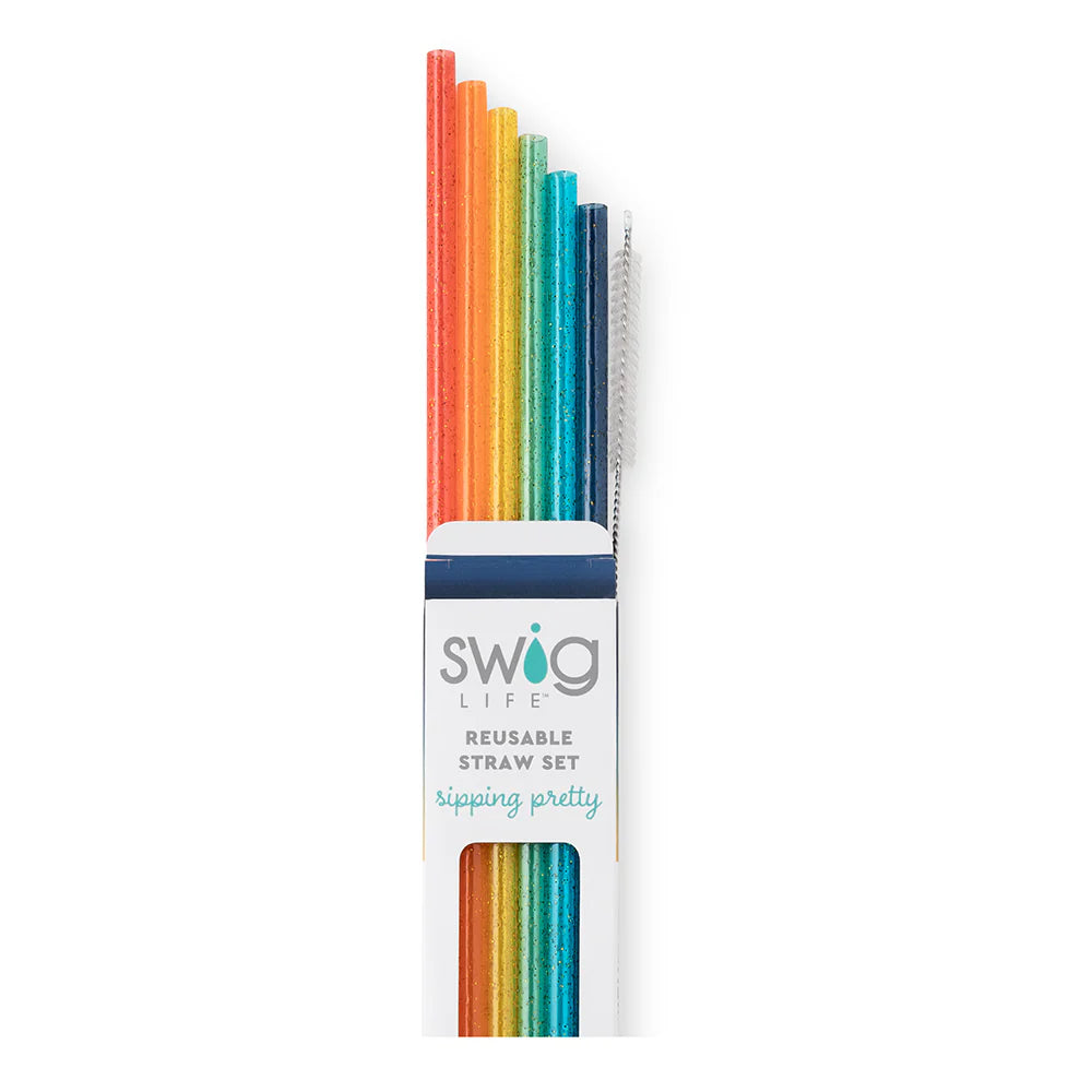 Reusable Straw Set Glitter Retro Rainbow