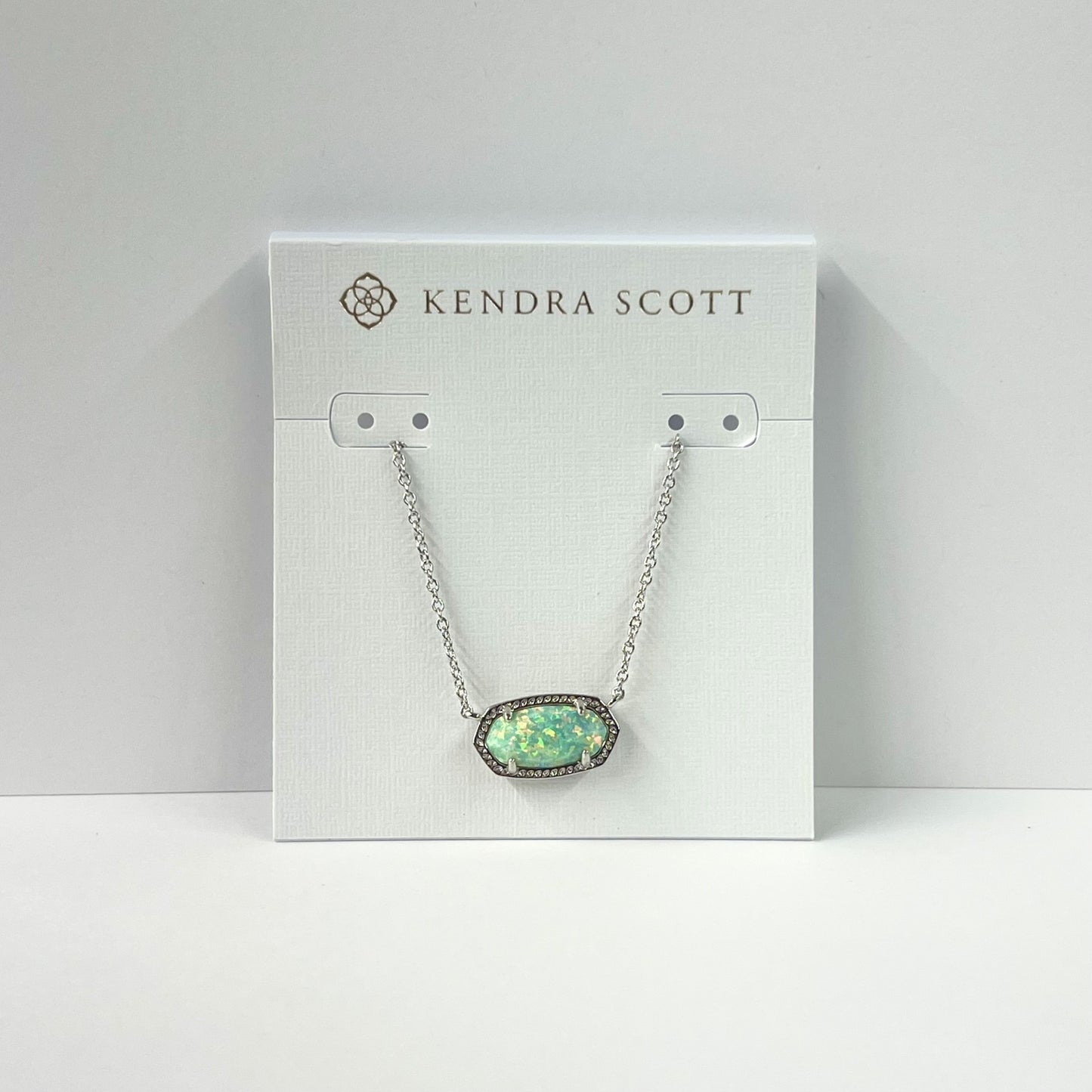 Elisa Short Pendant Necklace Silver Green Kyocera Opal