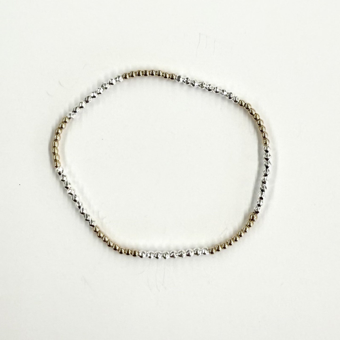 BLISSFUL PATTERN 2MM BEAD BRACELET - BRIGHT SILVER FACETED HEMATITE