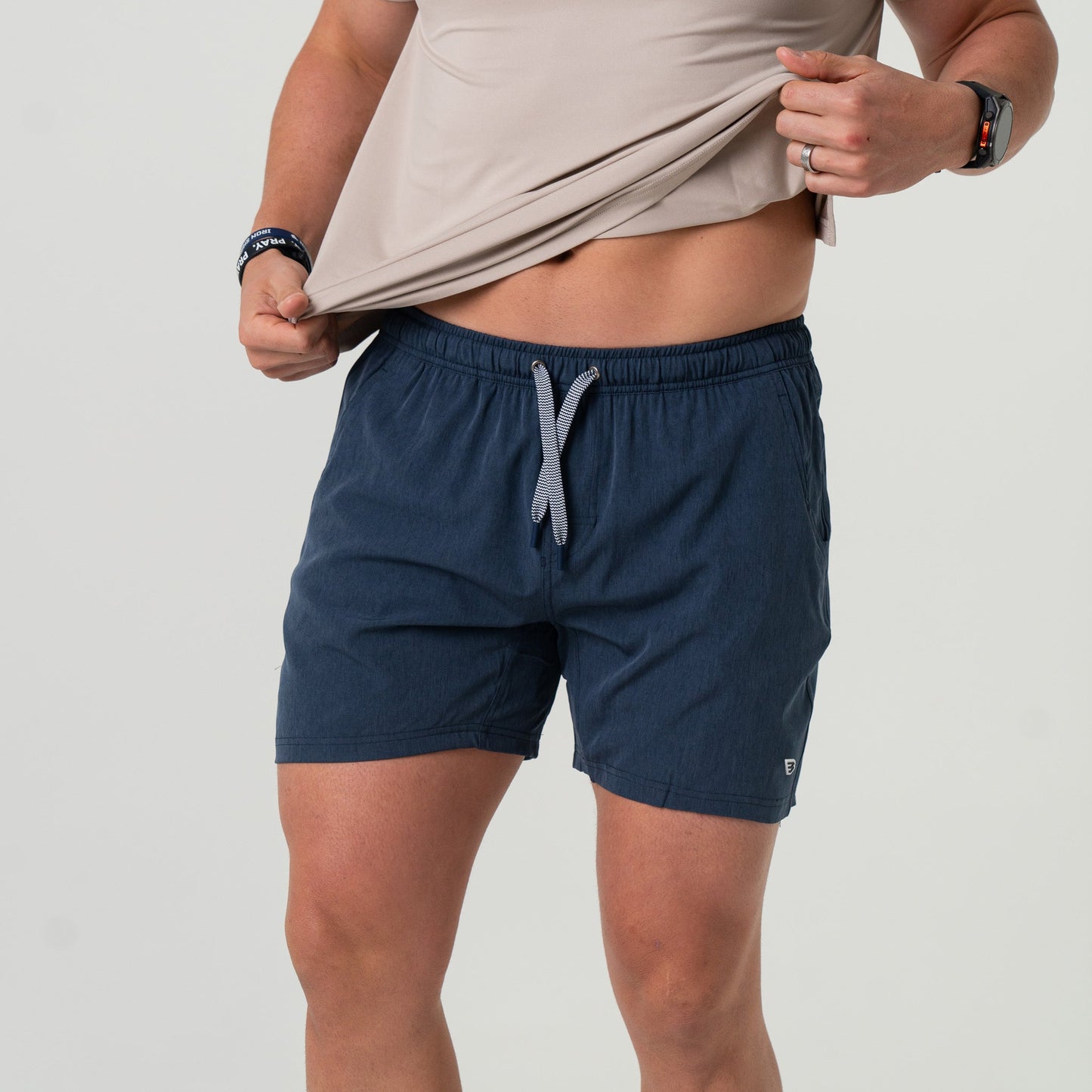 Athletic Shorts in Heather Navy - American Flag Liner