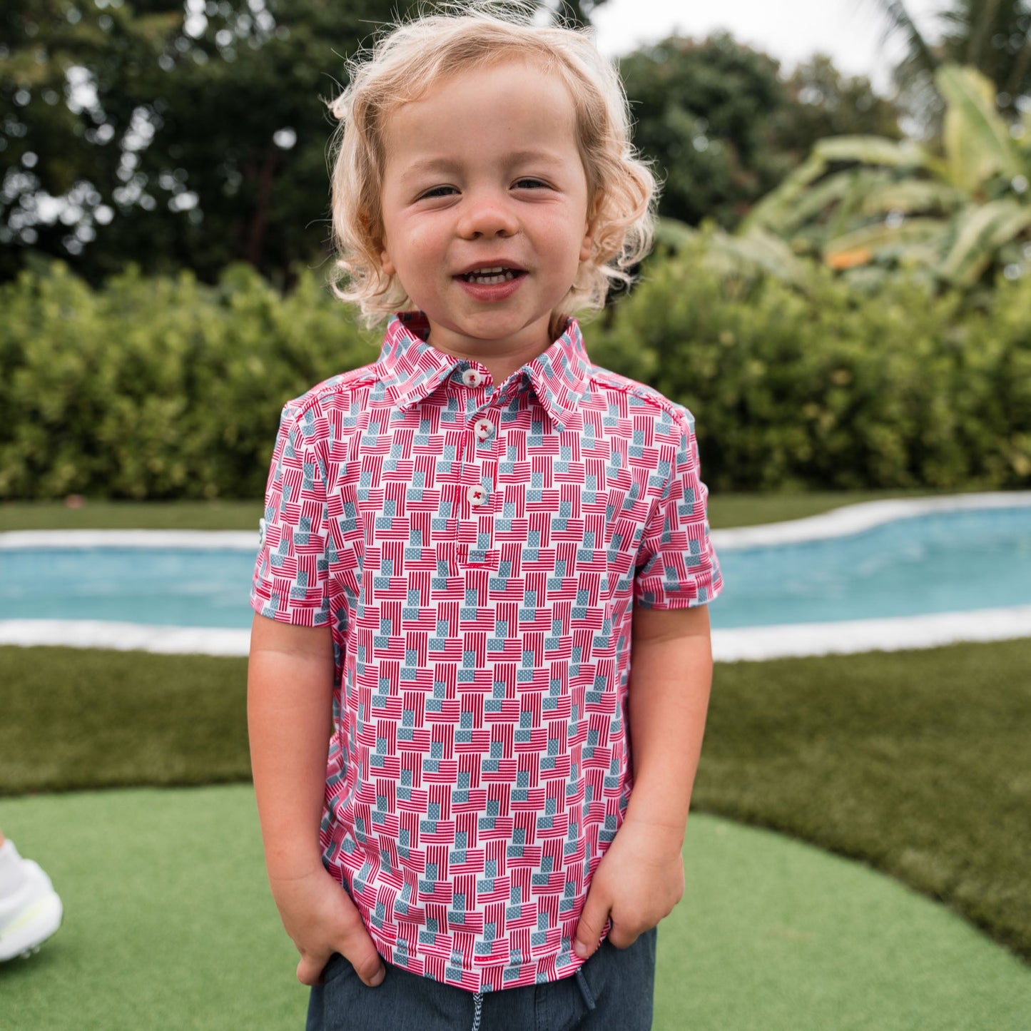 Youth Polo American Flag Print