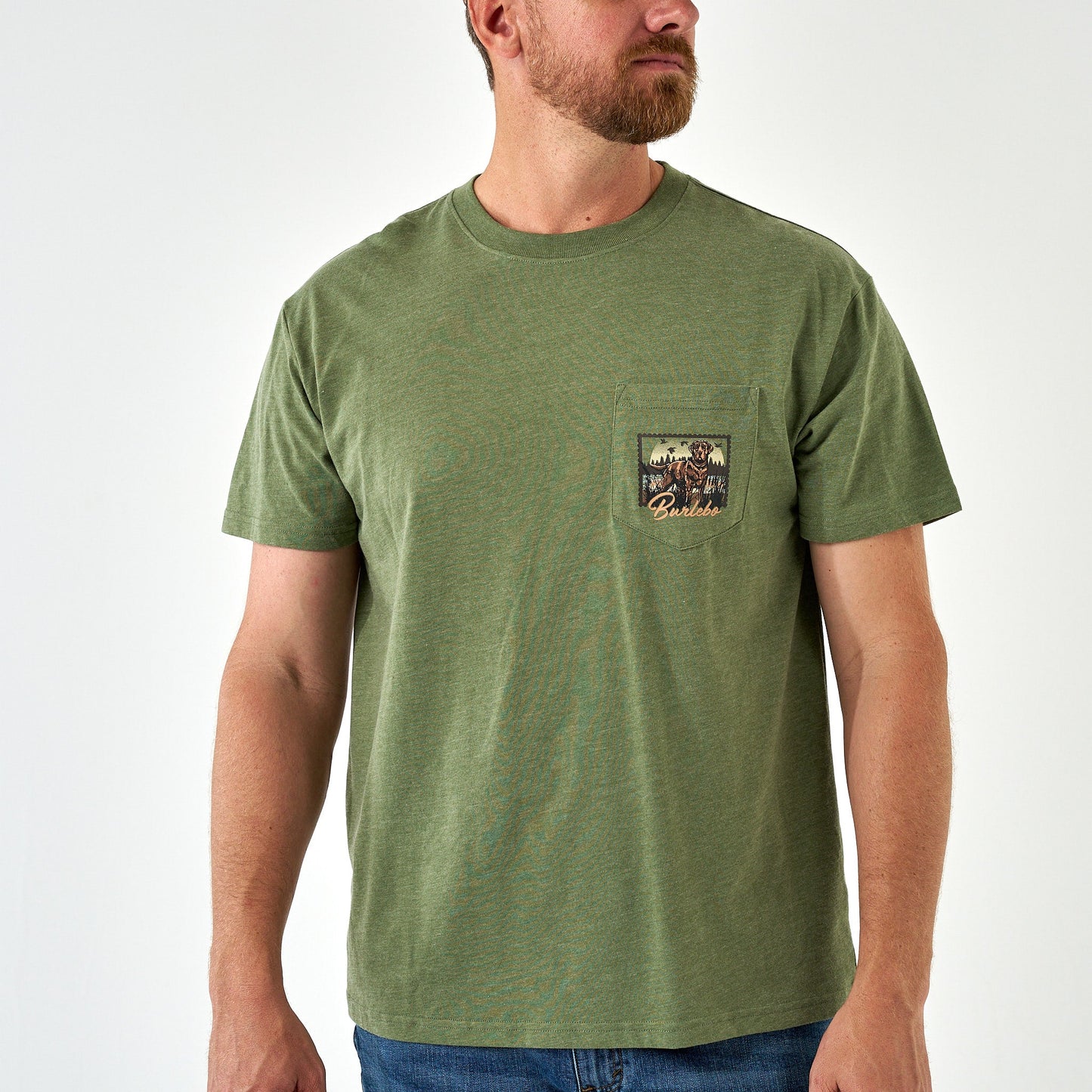 Adult SS Tee - Duck Dog Stamp - Heather Olive