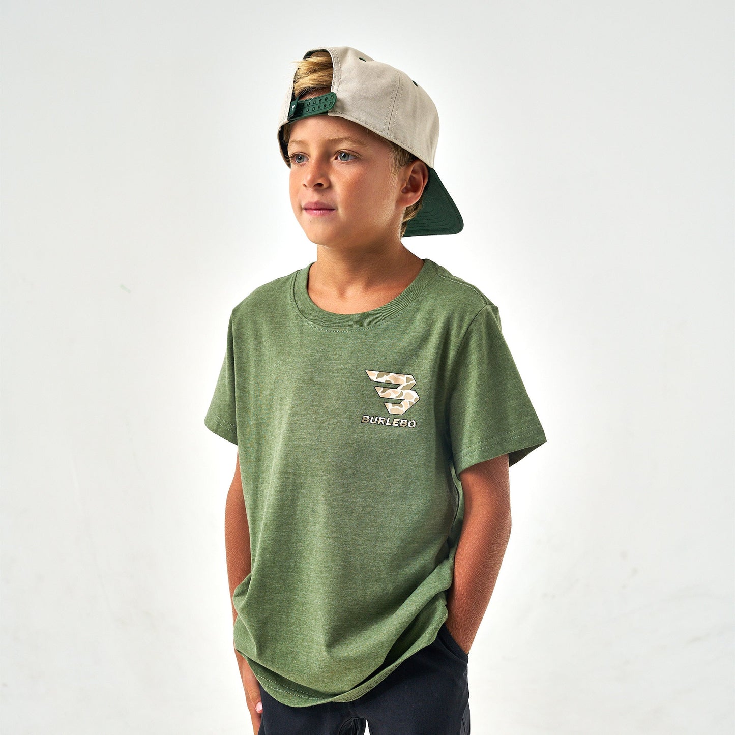 Youth Tee - Mallard Camo Dog - SS - Heather Olive