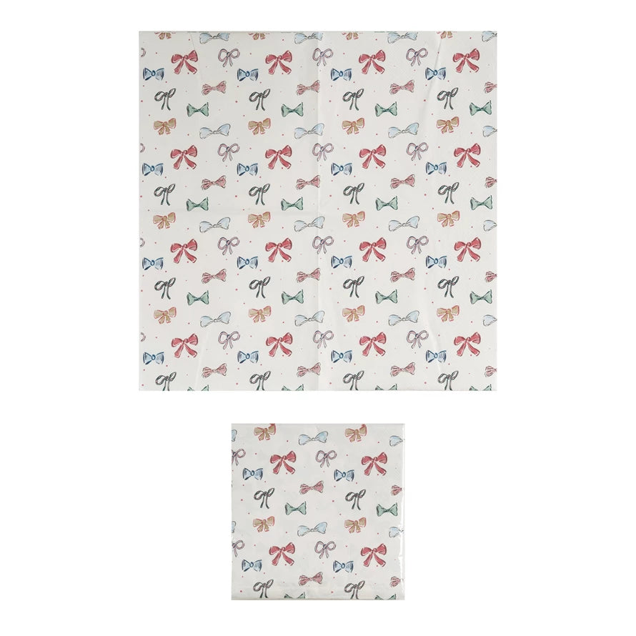 6-1/2" Square Paper Napkins w Bows 50pk