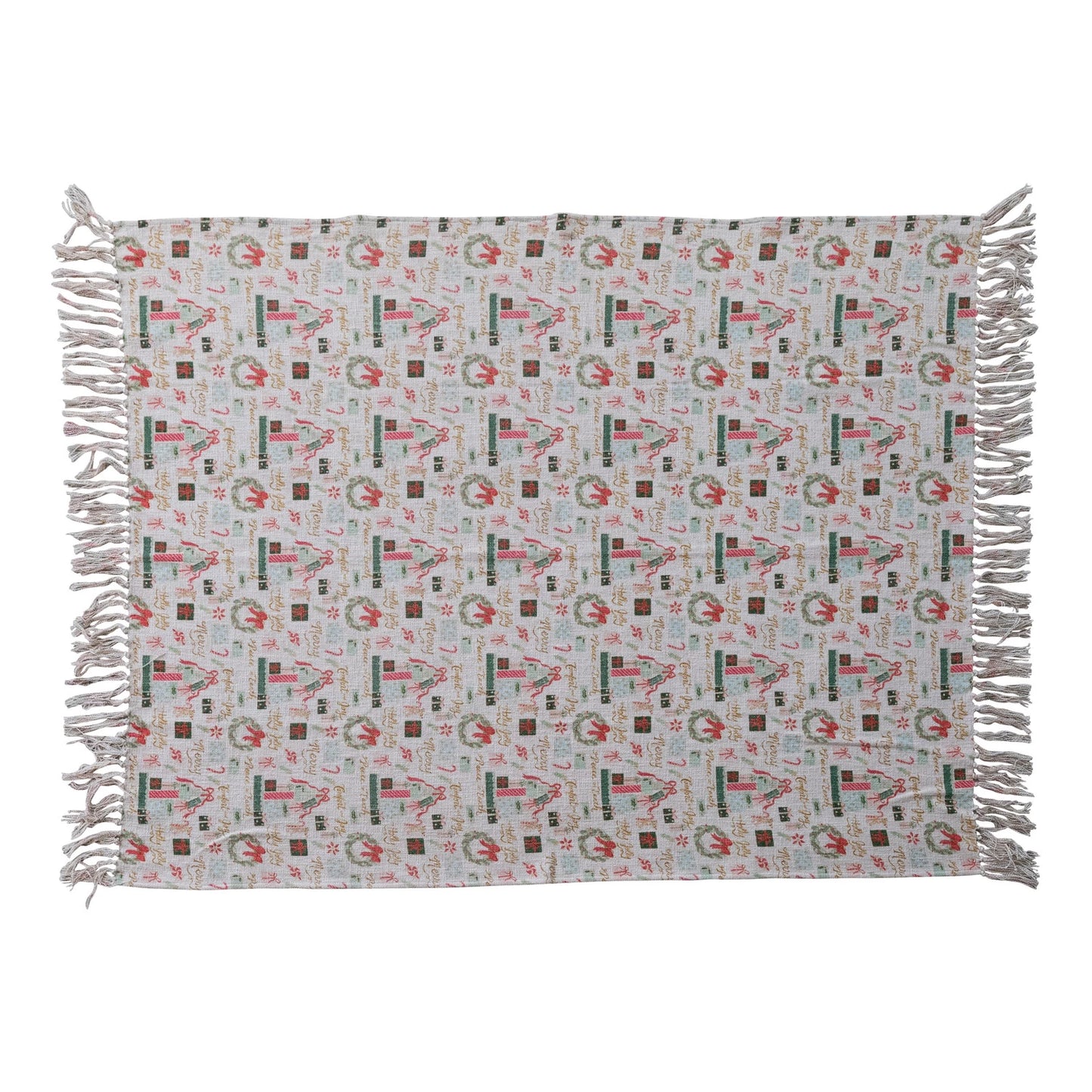 60"Lx50"W Cotton Slub Printed Throw w Holiday Pattern