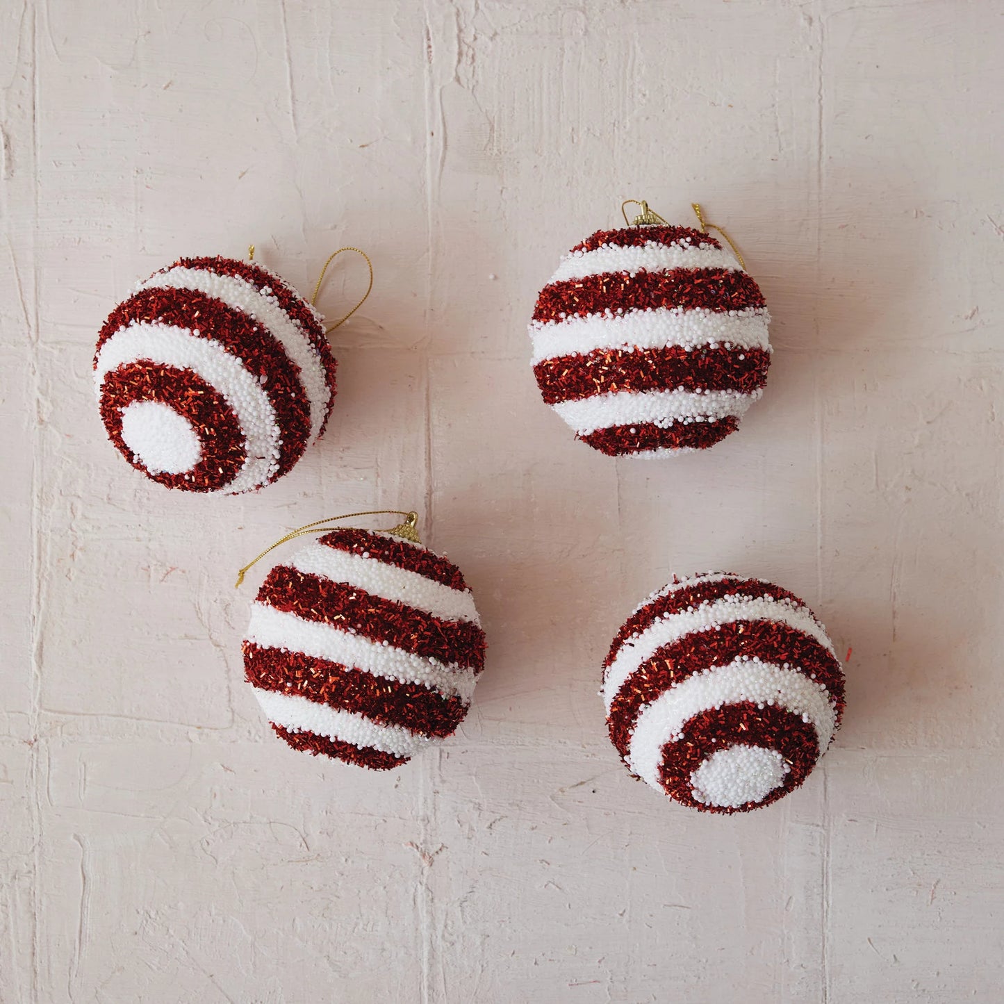 Foam Ball Striped Ornaments with Beads & Tinsel