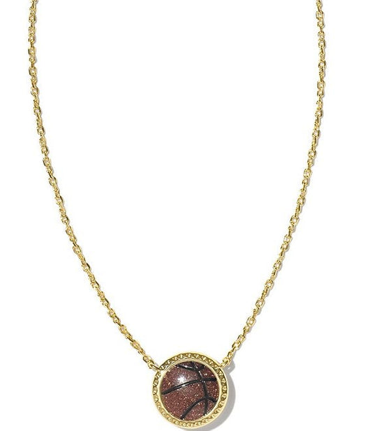 Basketball Short Pendant Necklace in Gold Orange Goldstone