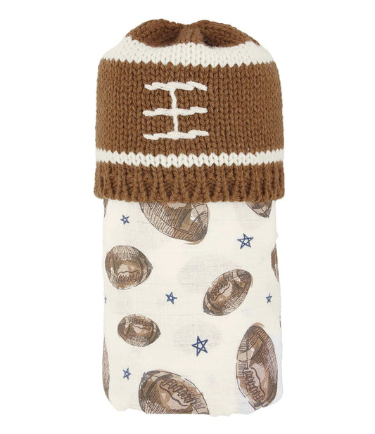 Football Swaddle and Hat Set