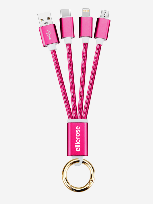 3-in-1 Charging Cable Keychain in Hot Pink