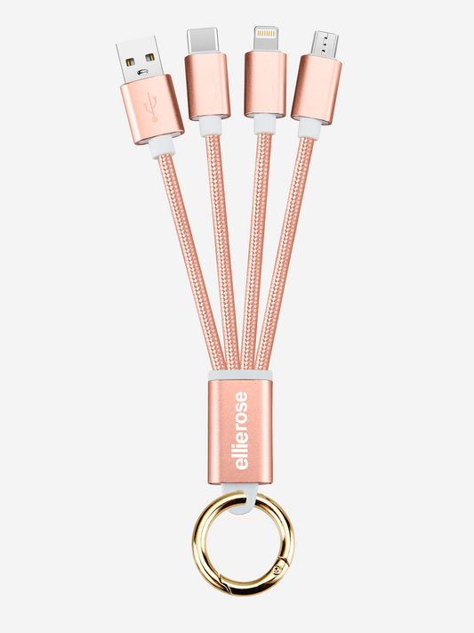 3-in-1 Charging Cable Keychain in Rose Gold