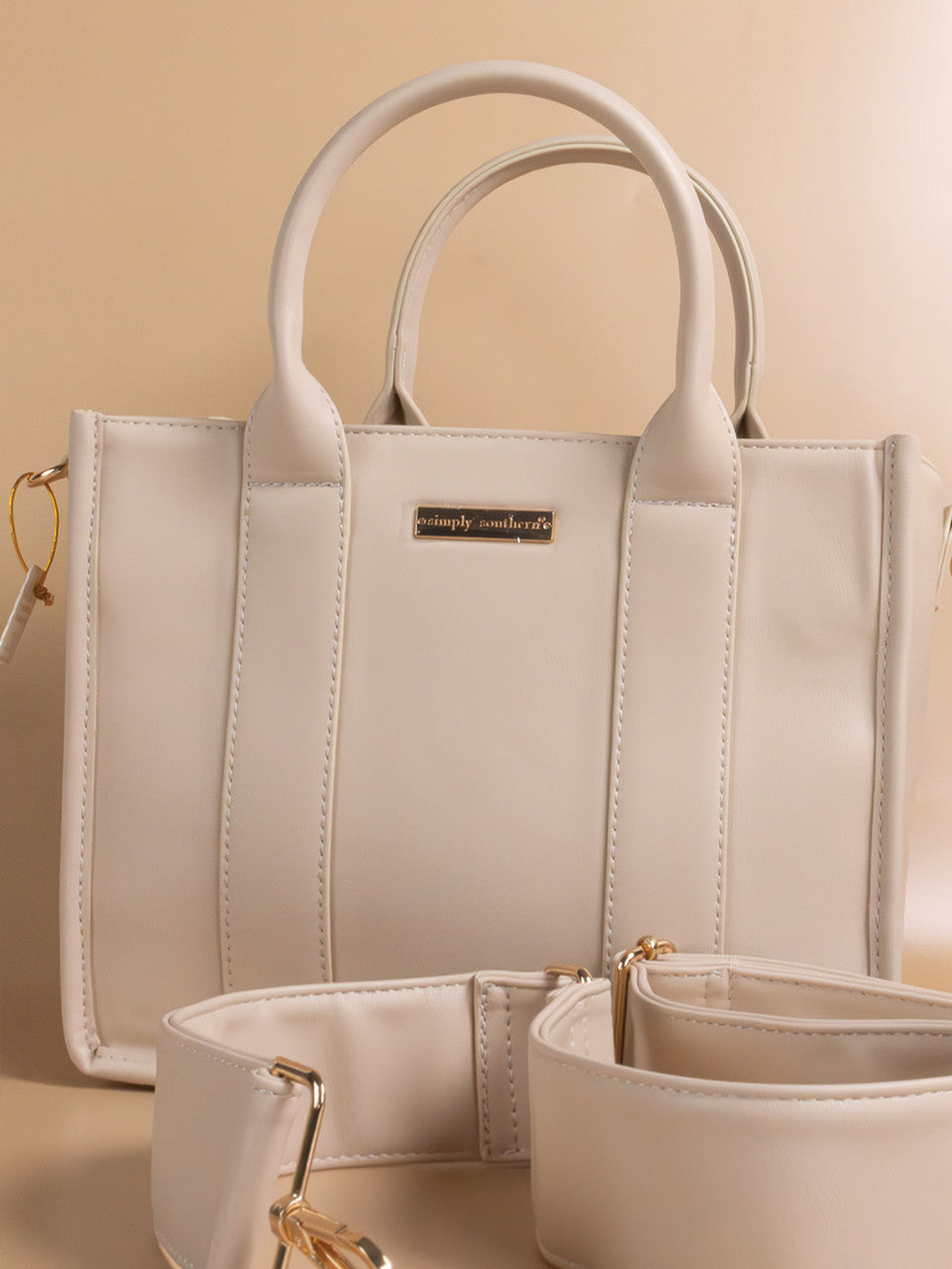 Leather Crossbody Tote in Cream