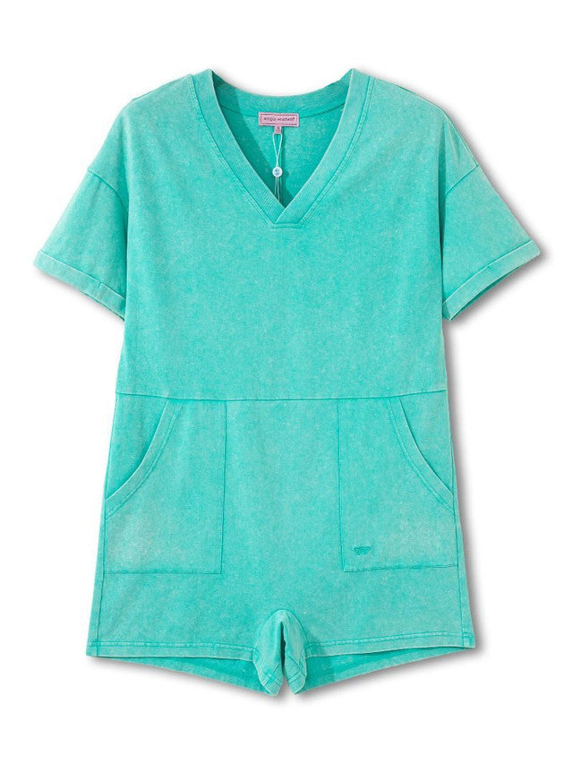 Vintage Wash Romper in Turquoise