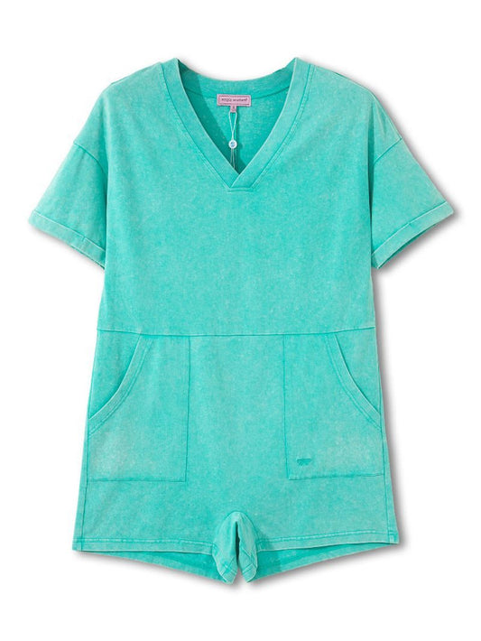 Vintage Wash Romper in Turquoise
