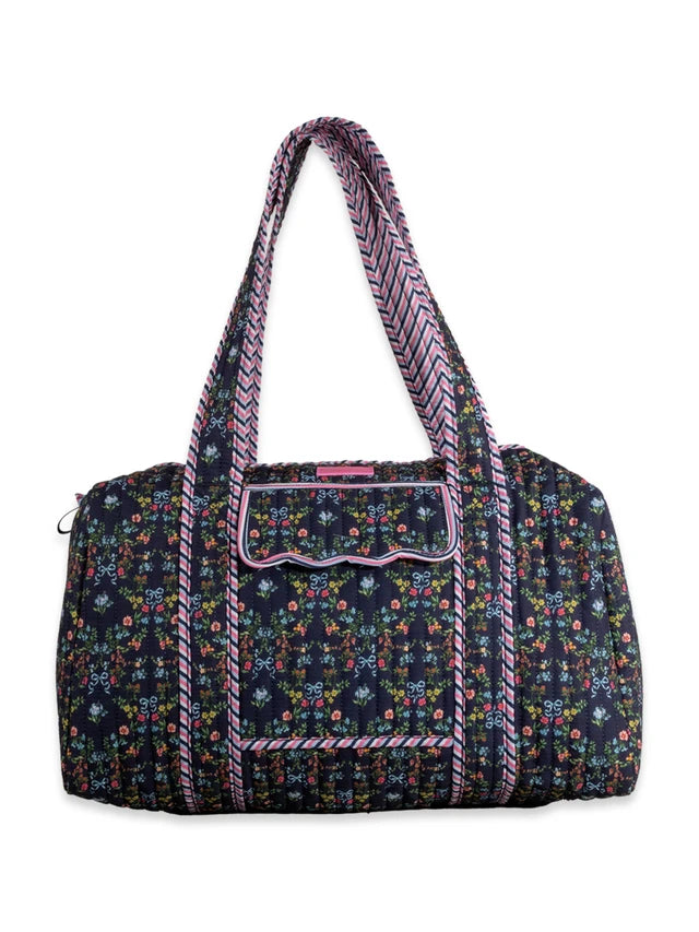 Navy Blue Flower Quilted Duffle