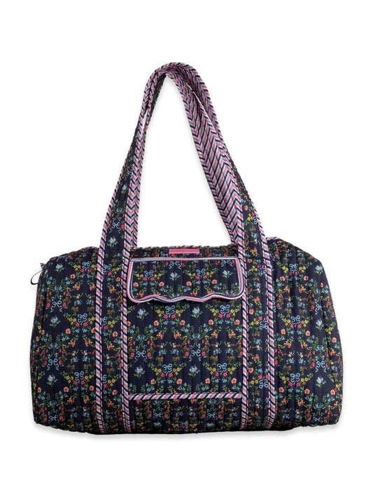 Navy Blue Flower Quilted Duffle