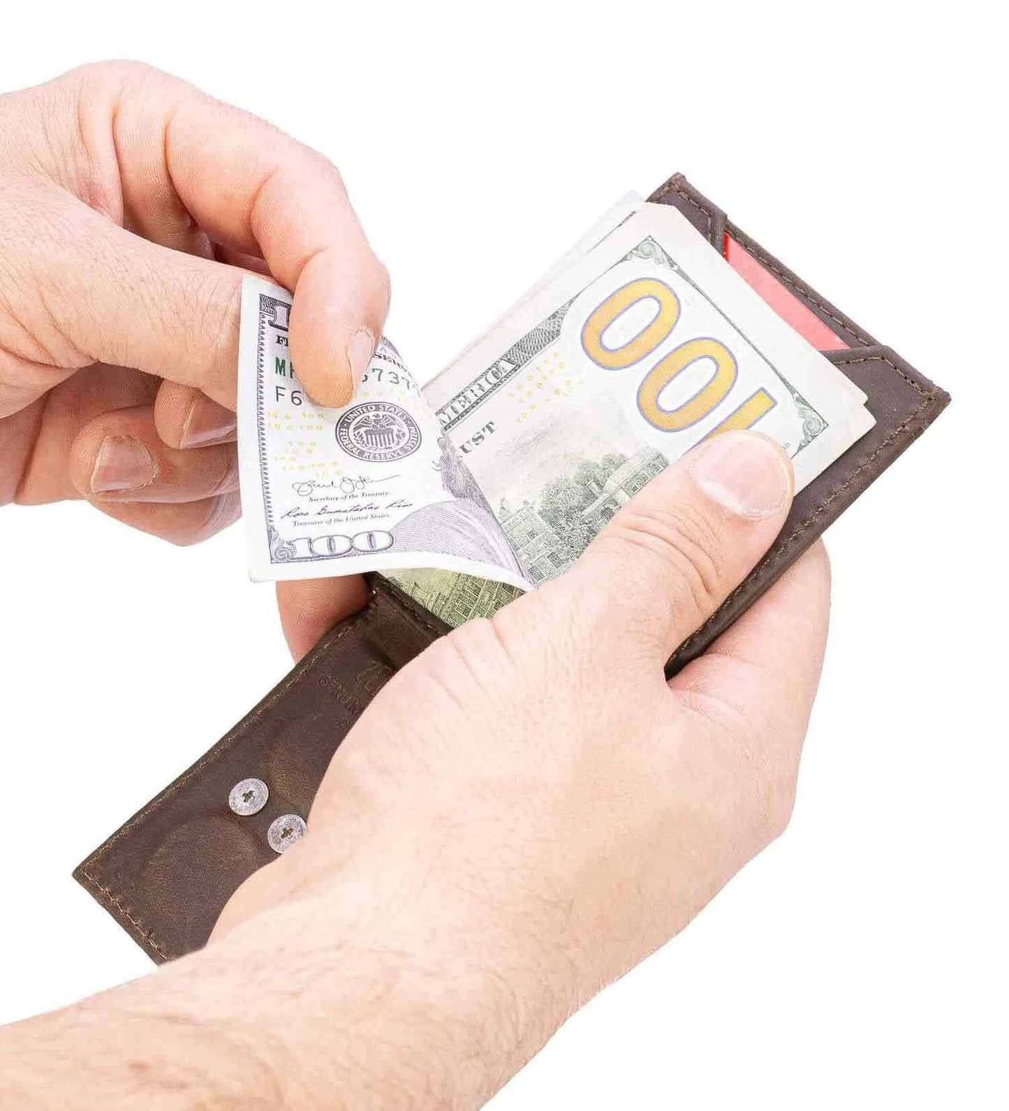 Lab Men's Magnetic Front Pocket Woven Patch Leather Wallet.