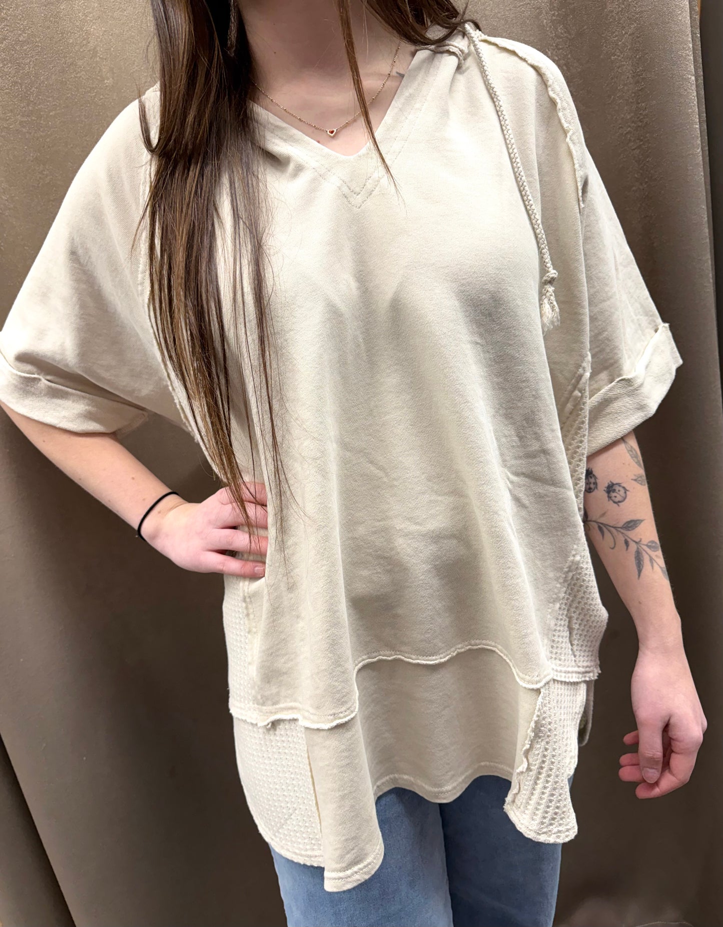 Thermal Mix Short Sleeve Hoodie Ecru