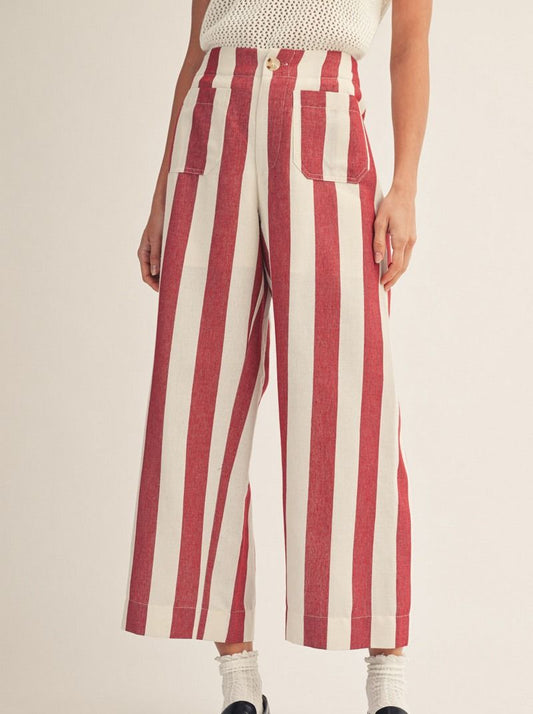 Wide Leg Bold Stripe Pants in Wine