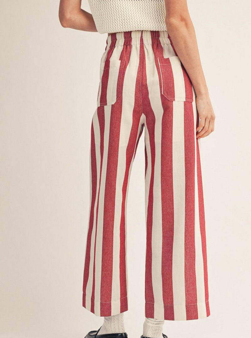 Wide Leg Bold Stripe Pants in Wine