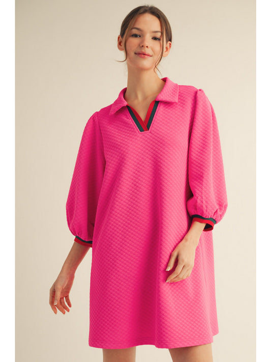 Collared Neck Dress with Puff Sleeves