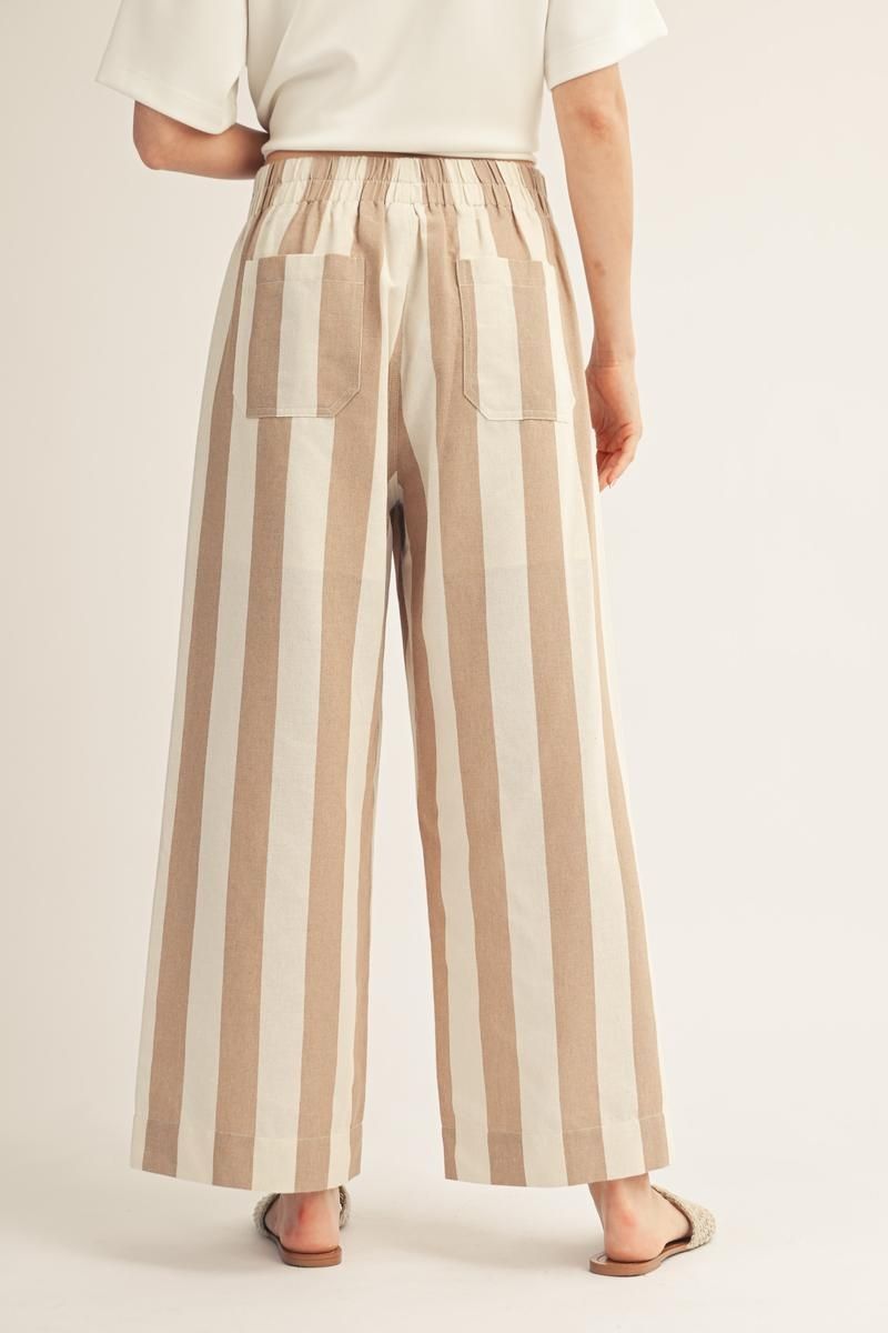 Wide Leg Bold Stripe Pants in Taupe