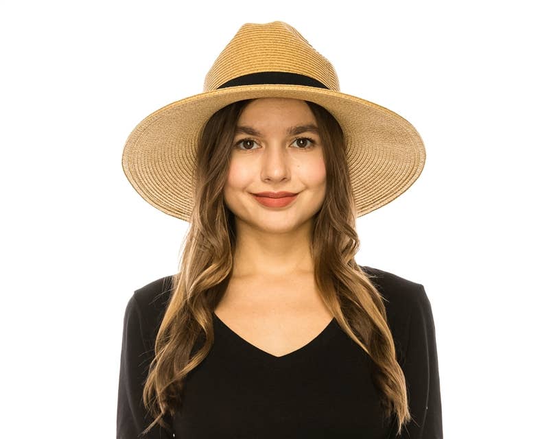 Classic Straw Beach Panama Hat - UPF 50+: Natural/Brown