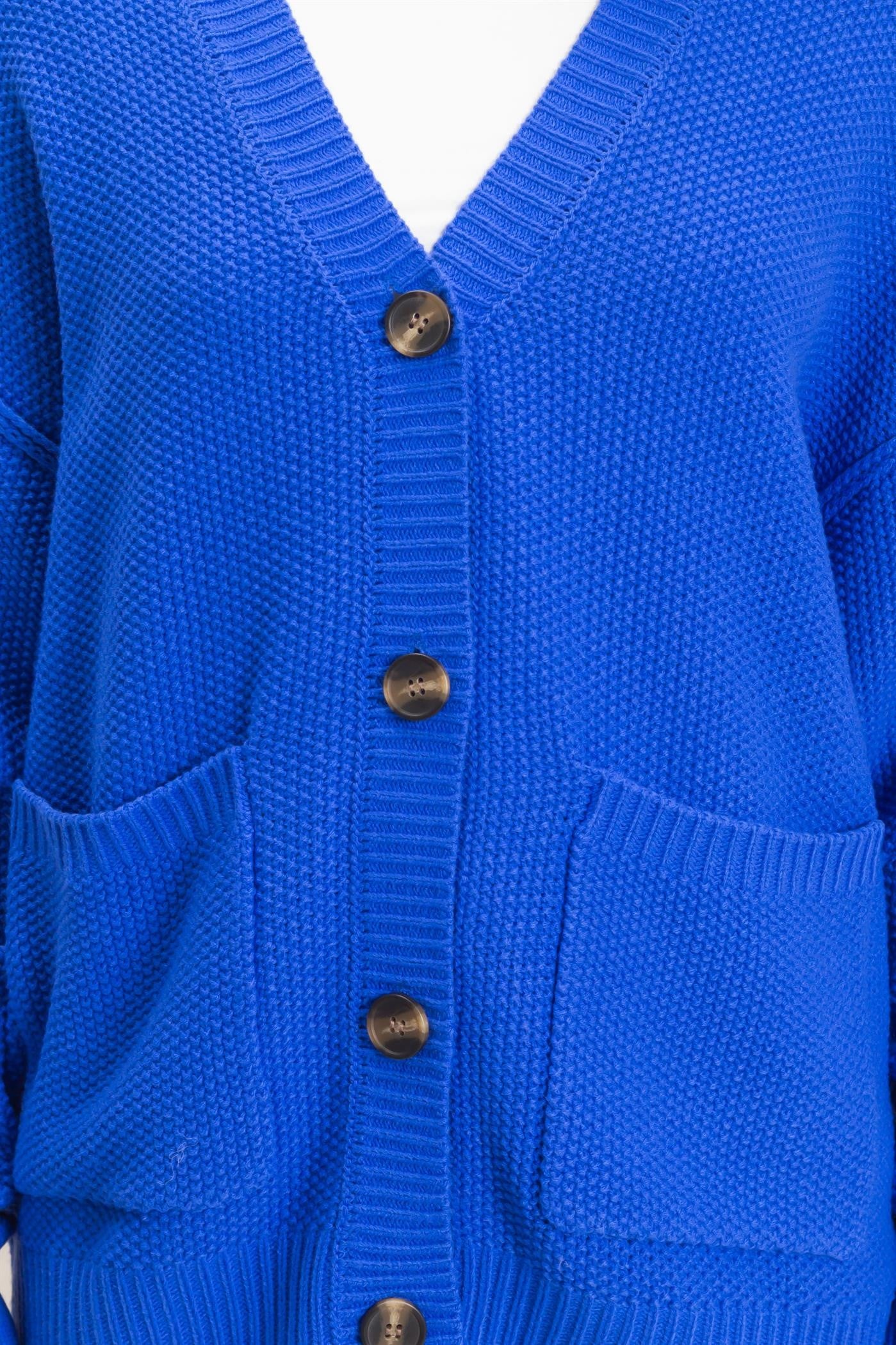 Textured Oversized Knit Cardigan in Cobalt