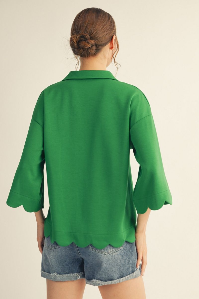 Scalloped Edge V Neck Top