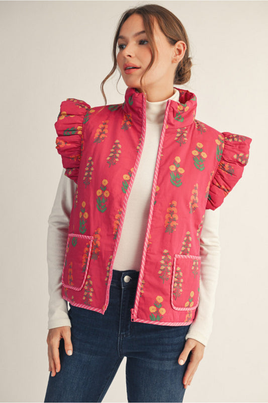 Floral Puff Vest with Pockets