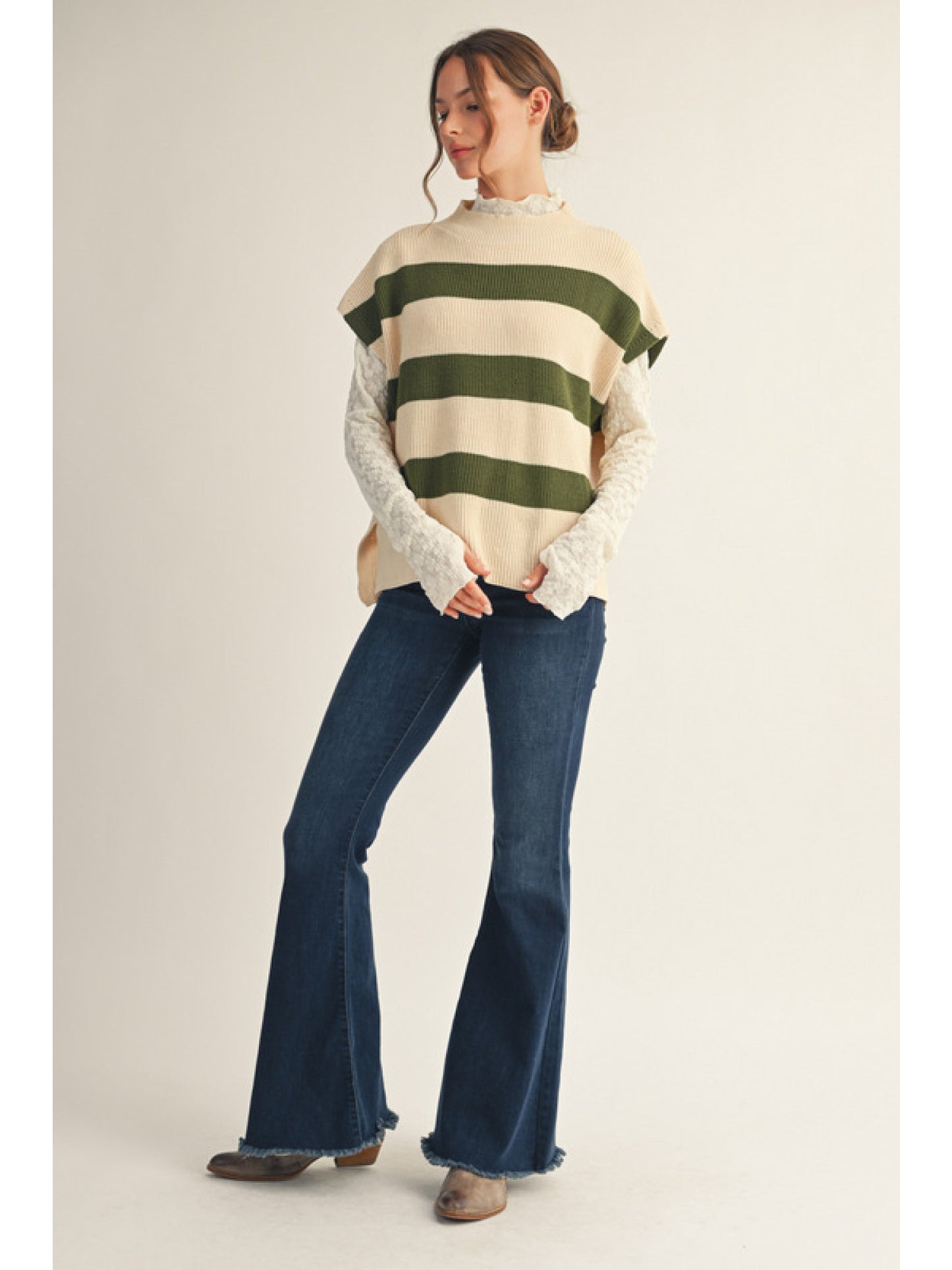 Olive Striped Sleeveless Sweater
