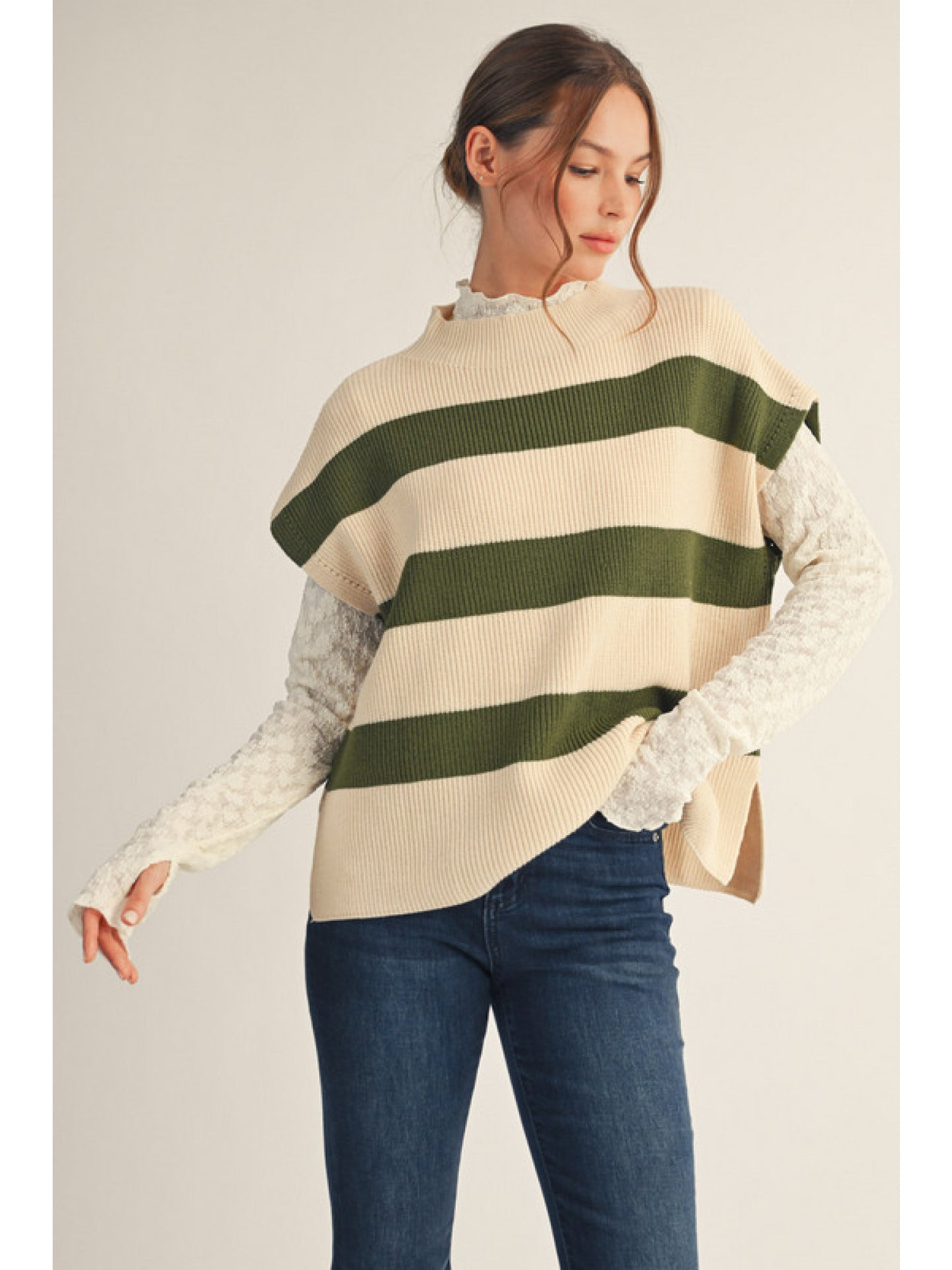 Olive Striped Sleeveless Sweater