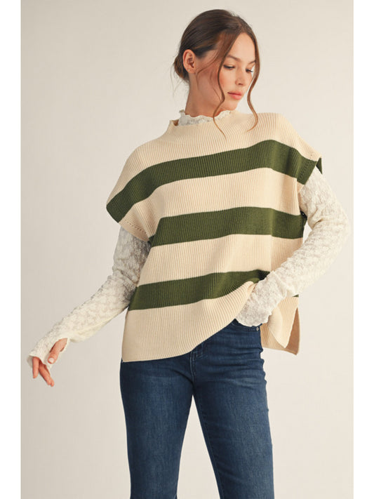 Olive Striped Sleeveless Sweater