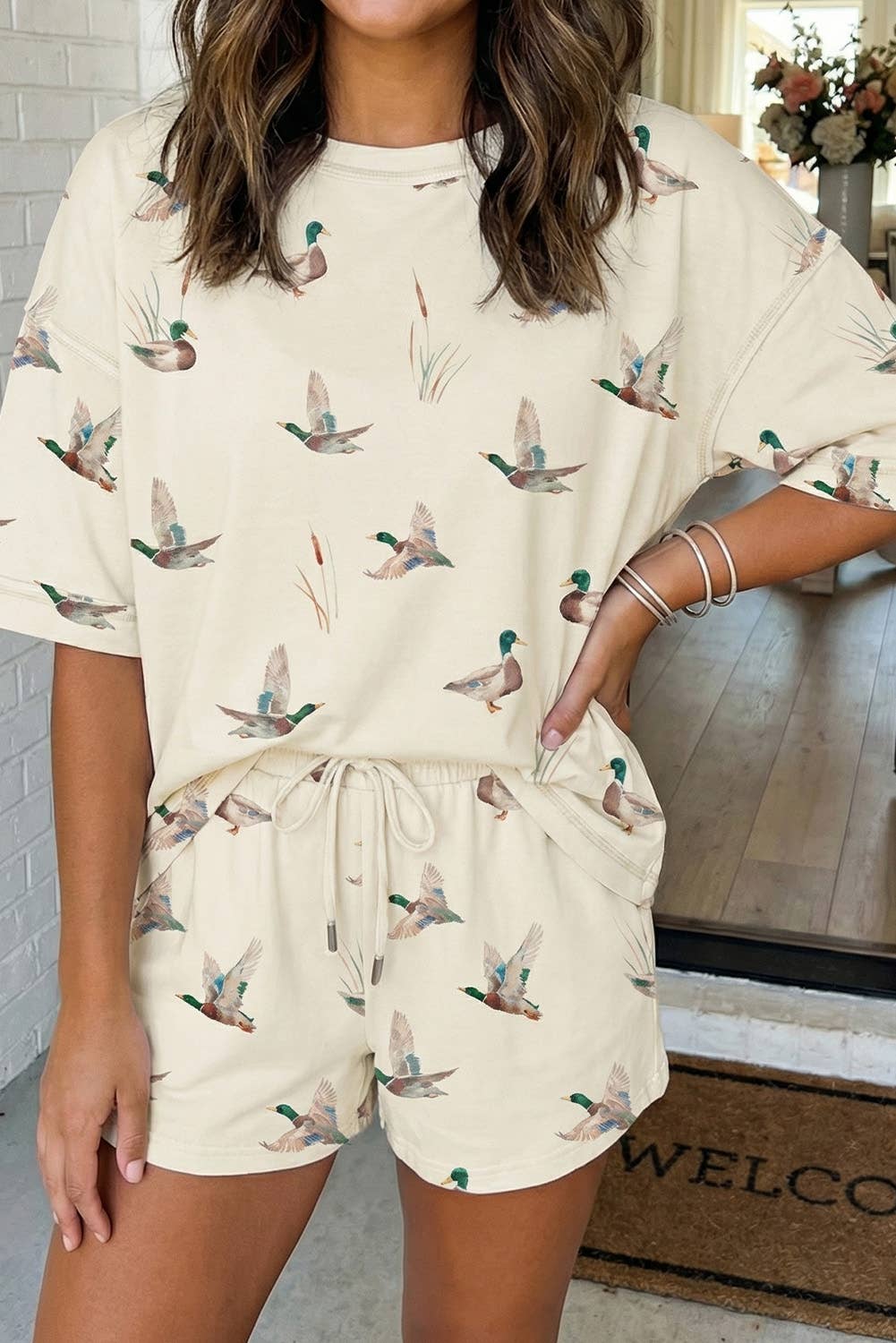 Mallard Oversized Tee Drawstring Shorts Set