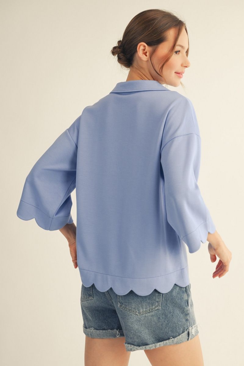 Scalloped Edge V Neck Top